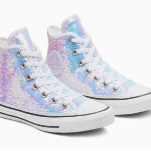 New Converse Chuck Taylor All Star Hi Silver Mini Sequin Tra Women Size 8 Shoes